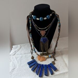 Lot Of 5 Vintage Boho Stone Beaded Necklaces